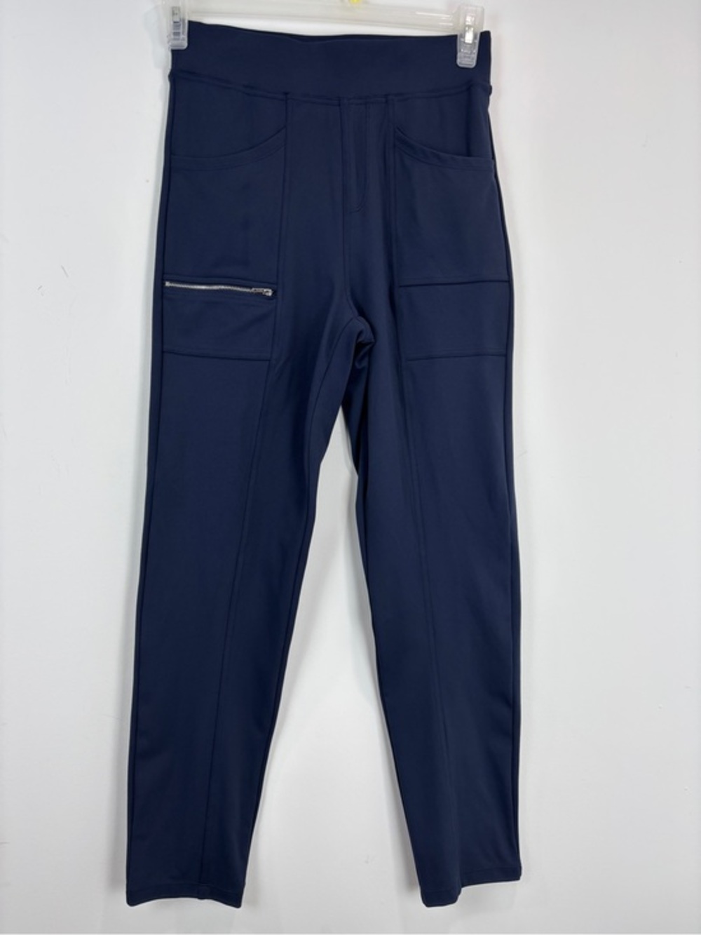 Halara Navy Blue High Waisted Athletic Leggings Cropped Ankle Zip Pocket Stretch